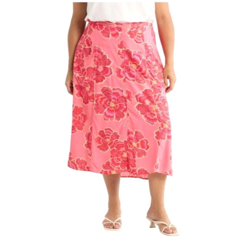 DR2 by Daniel Rainn Womens Plus Pink Dandelion Floral Rayon Maxi Skirt Sz 3X New